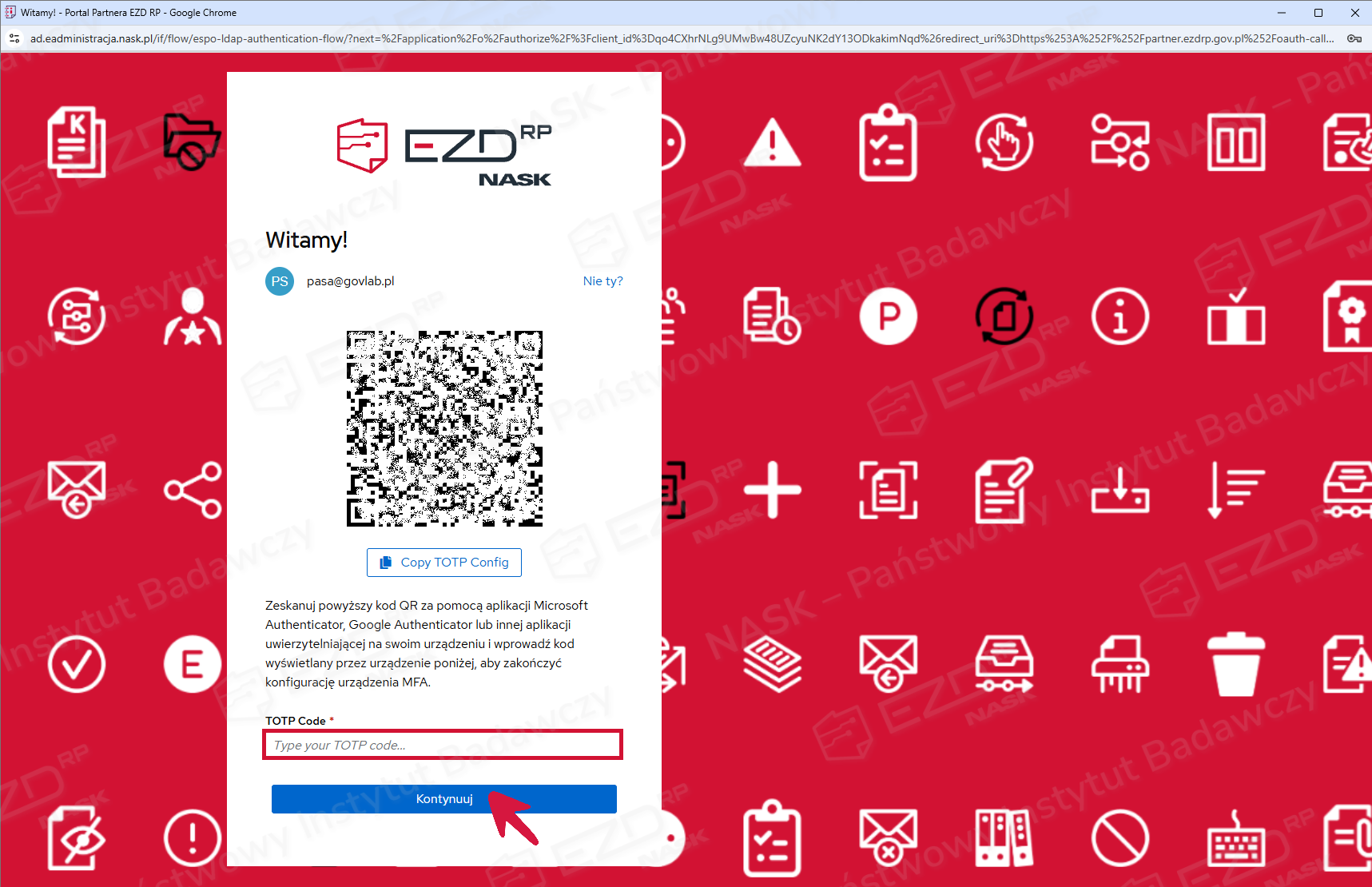 Panel logowania z kodem QR