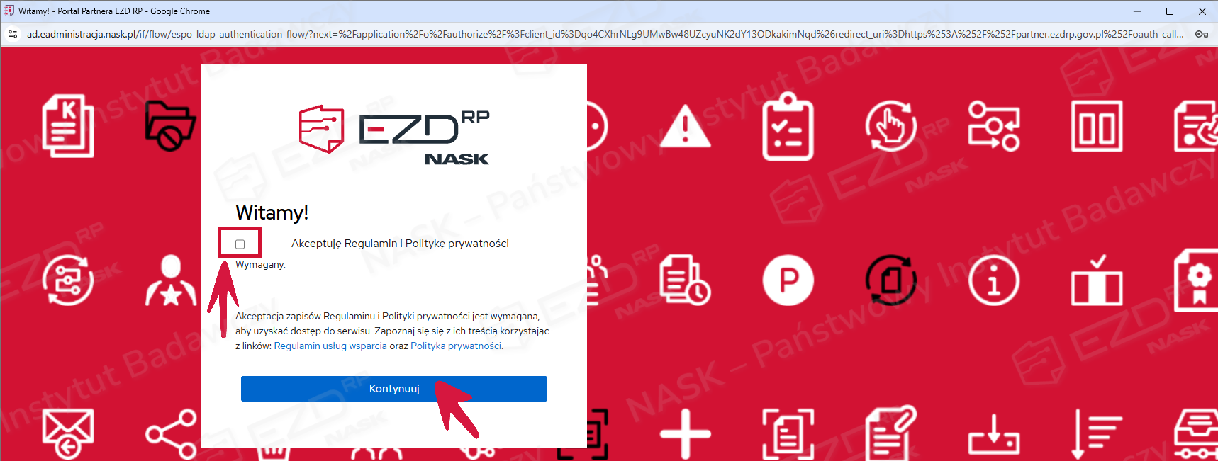 Panel logowania z polem wyboru