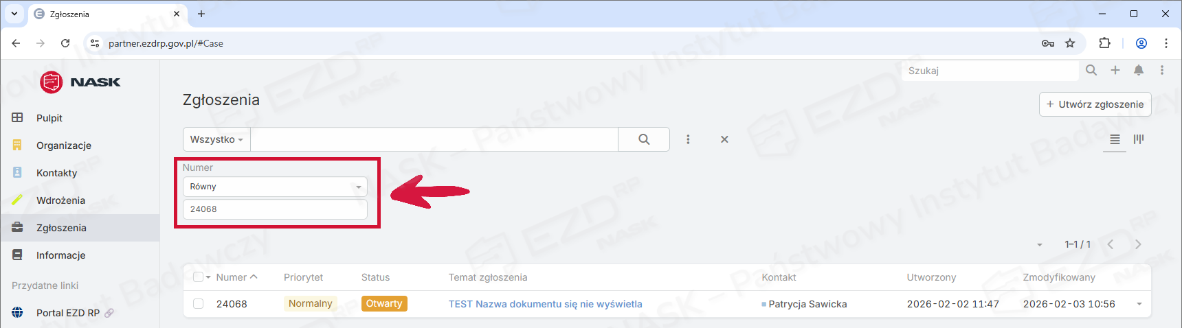 Przedstawiony sposób działania filtra: Równy 18513