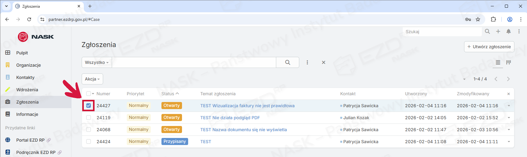 Zaznaczone jedno pole wyboru