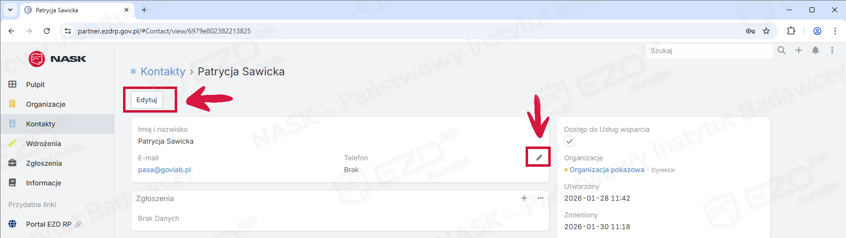 Zaznaczona ikona ołówka i przycisk Edytuj