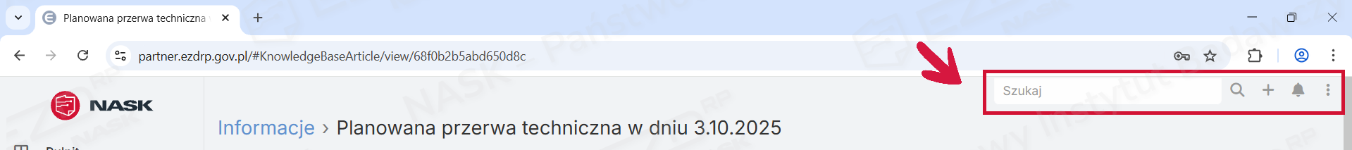 Zaznaczone menu górne