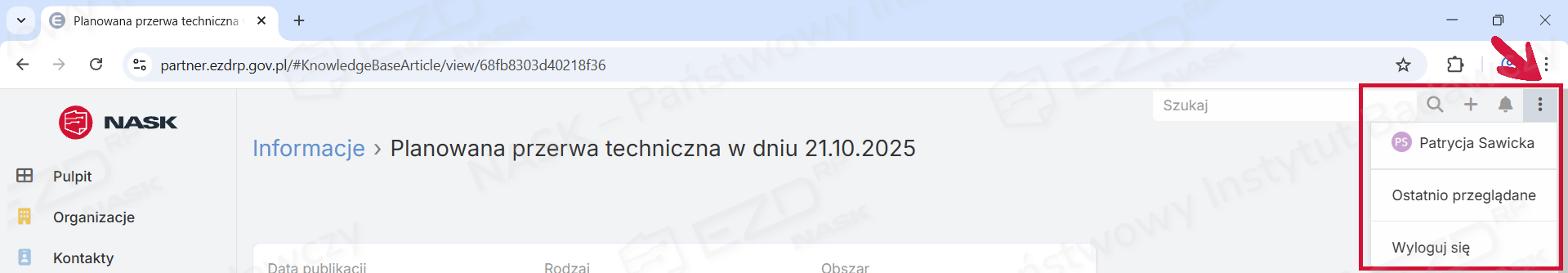 Zaznaczona ikona trzech kropek